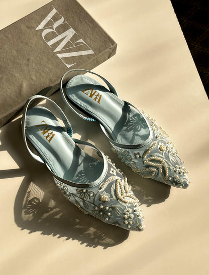 Zara Beaded Mesh Slingback Flats