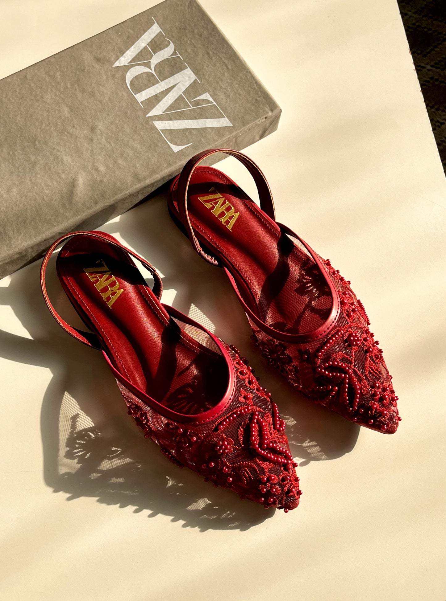 Zara Beaded Mesh Slingback Flats