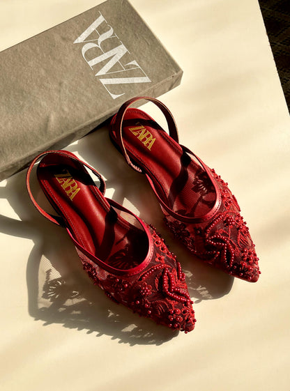 Zara Beaded Mesh Slingback Flats