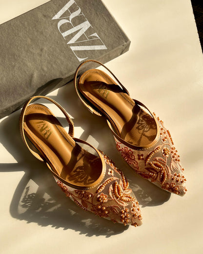 Zara Beaded Mesh Slingback Flats