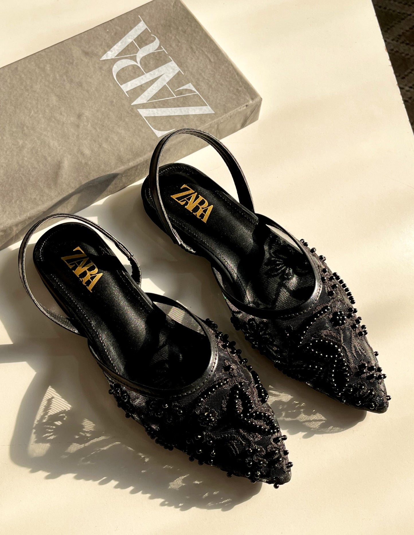 Zara Beaded Mesh Slingback Flats