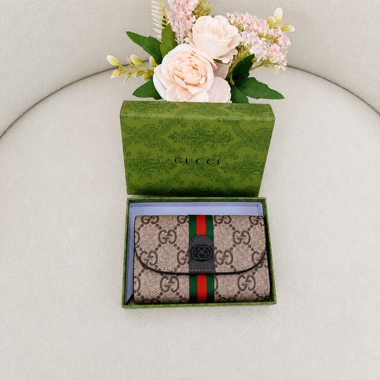 Gucci GG Web Stripe Compact Wallet – Black & Beige Edition