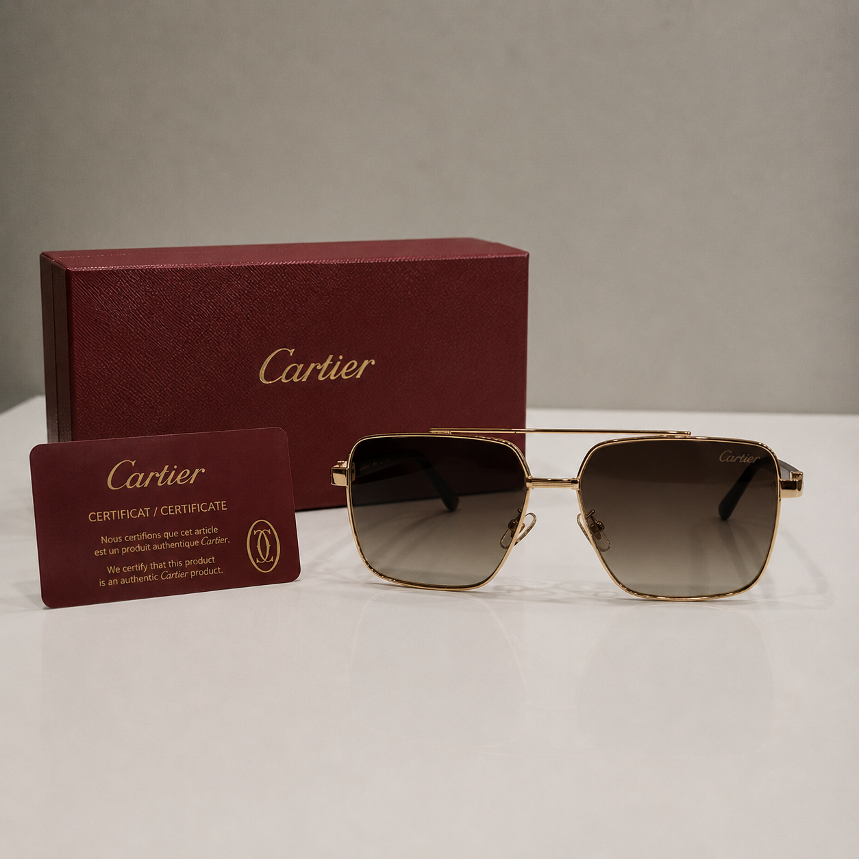 Cartier Santos De Cartier Square Sunglasses - Gold/Brown