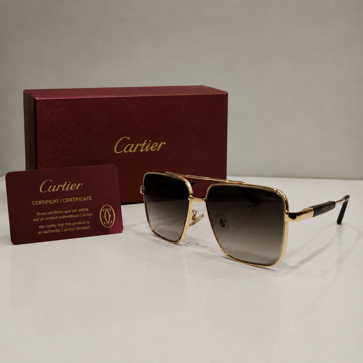 Cartier Santos De Cartier Square Sunglasses - Gold/Brown
