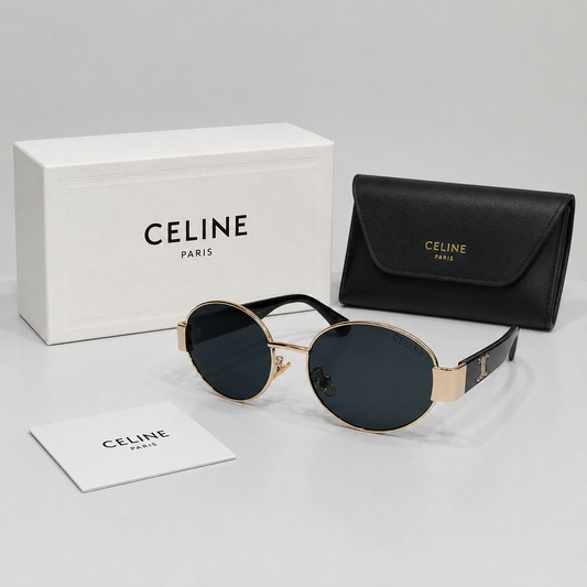 Celine Round Metal Frame Sunglasses - Cold/Black
