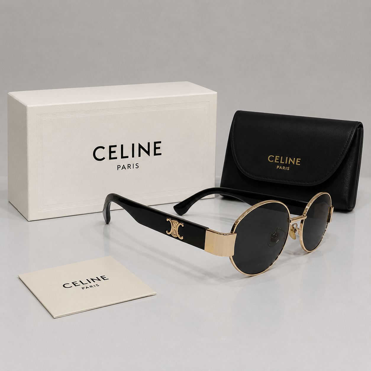 Celine Round Metal Frame Sunglasses - Cold/Black