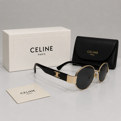 Celine Round Metal Frame Sunglasses - Cold/Black