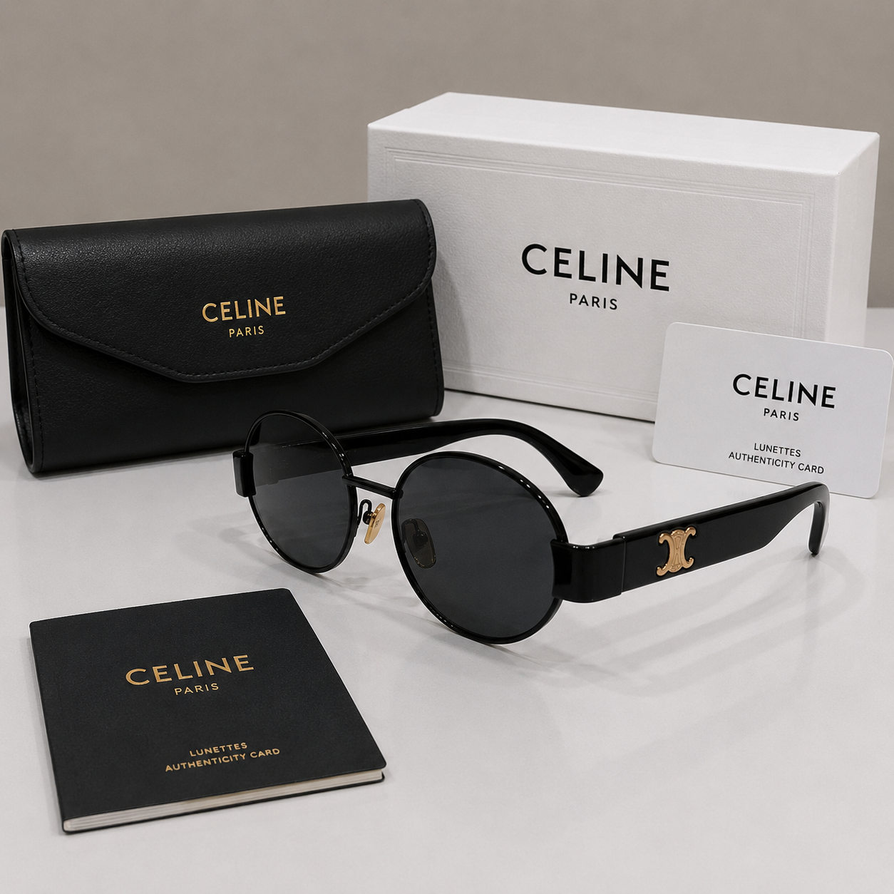 Celine Round Metal Frame Sunglasses - Classic Black
