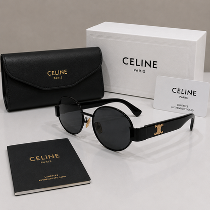 Celine Round Metal Frame Sunglasses - Classic Black