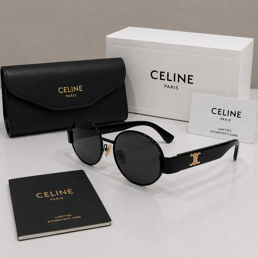 Celine Round Metal Frame Sunglasses - Classic Black