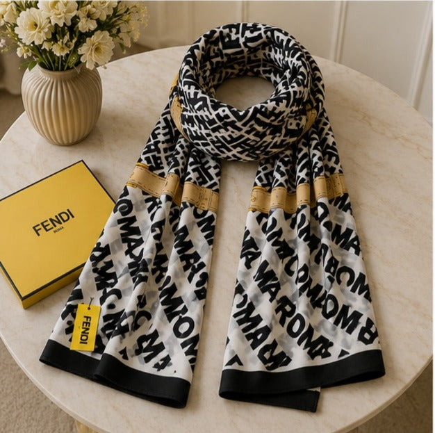 Fendi FF Monogram Roma Silk Blend Luxury Stole