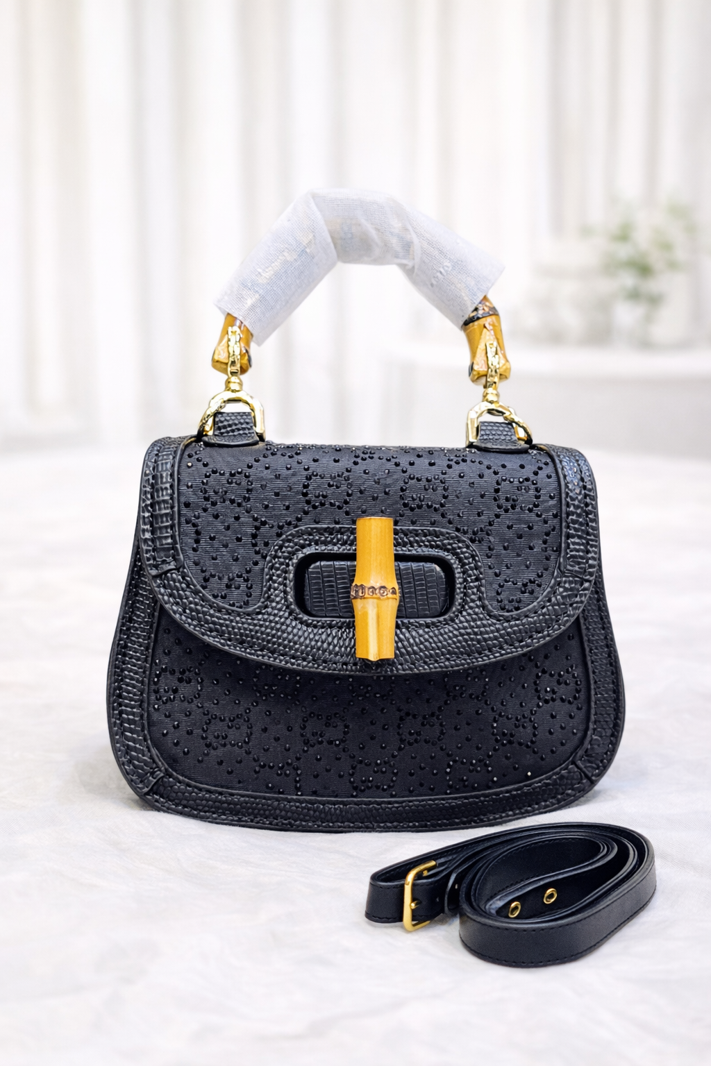 Gucci GG Canvas Bamboo 1947 Mini Top Handle Bag – GG Monogram Crystal Stud