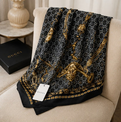 Gucci GG Equestrian Silk Blend Luxury Stole – Black Edition