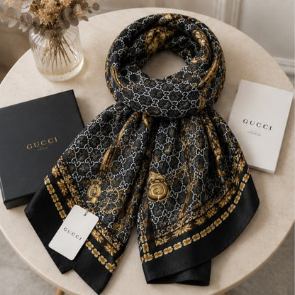 Gucci GG Equestrian Silk Blend Luxury Stole – Black Edition