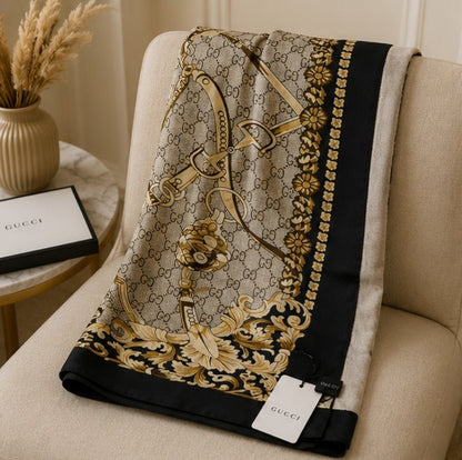 Gucci GG Horsebit Baroque Silk Blend Luxury Stole