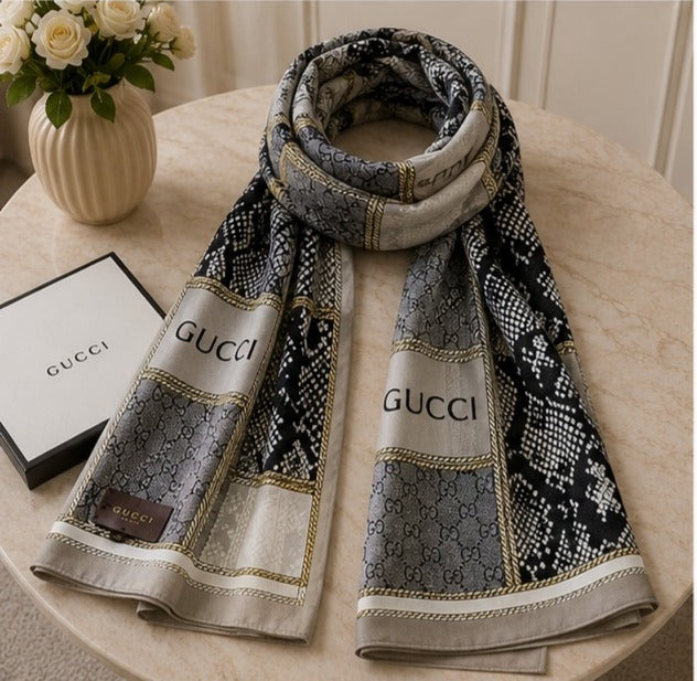 Gucci Snake Print Silk Blend Luxury Stole