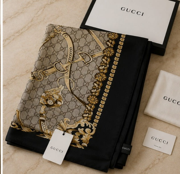 Gucci GG Horsebit Baroque Silk Blend Luxury Stole