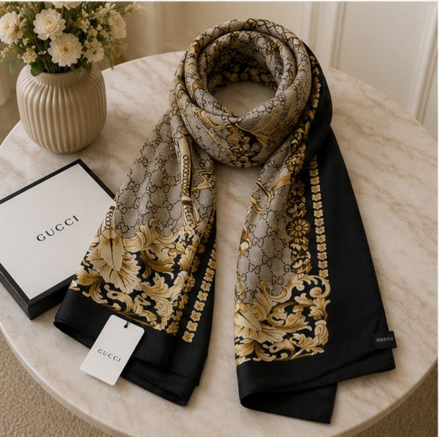 Gucci GG Horsebit Baroque Silk Blend Luxury Stole