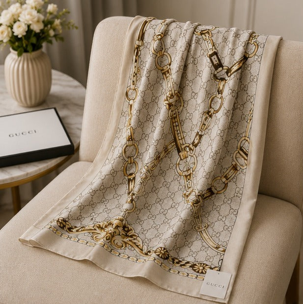 Gucci Horsebit Chain Silk Blend Luxury Stole
