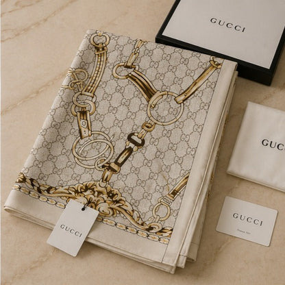 Gucci Horsebit Chain Silk Blend Luxury Stole