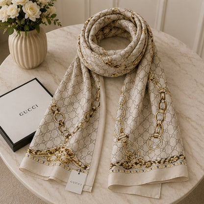 Gucci Horsebit Chain Silk Blend Luxury Stole