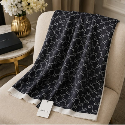 Gucci GG Monogram Silk Blend Luxury Stole – Black Edition