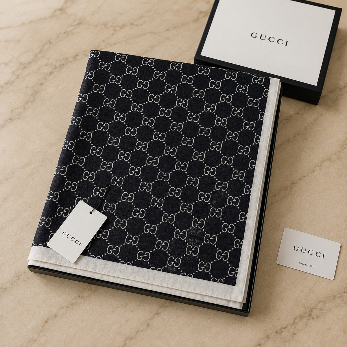 Gucci GG Monogram Silk Blend Luxury Stole – Black Edition