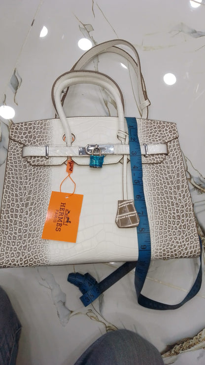 Hermès Birkin Style Croc-Embossed Tote with H Mini Pouch (Dual-Tone)