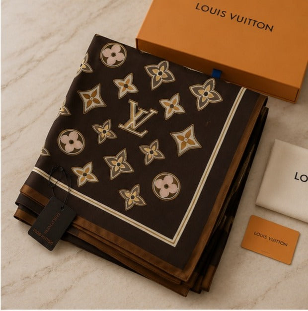 Louis Vuitton Monogram Silk Blend Luxury Stole – Chocolate Brown Edition