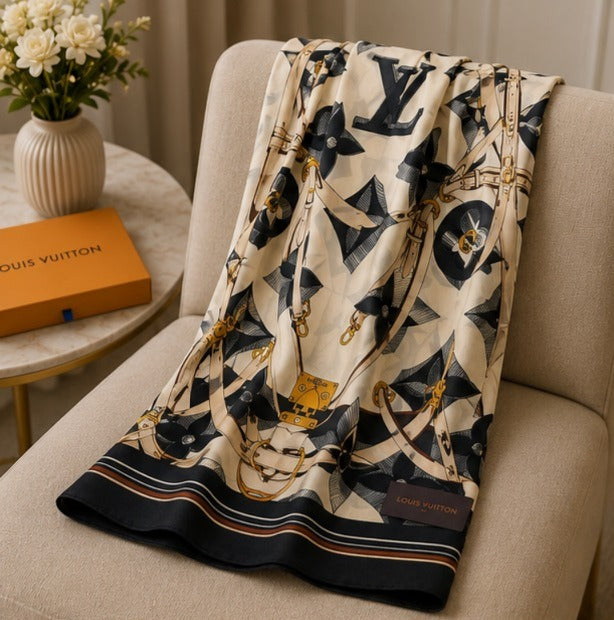 Louis Vuitton Monogram Chain Silk Blend Luxury Stole