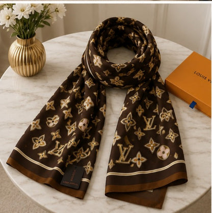 Louis Vuitton Monogram Silk Blend Luxury Stole – Chocolate Brown Edition