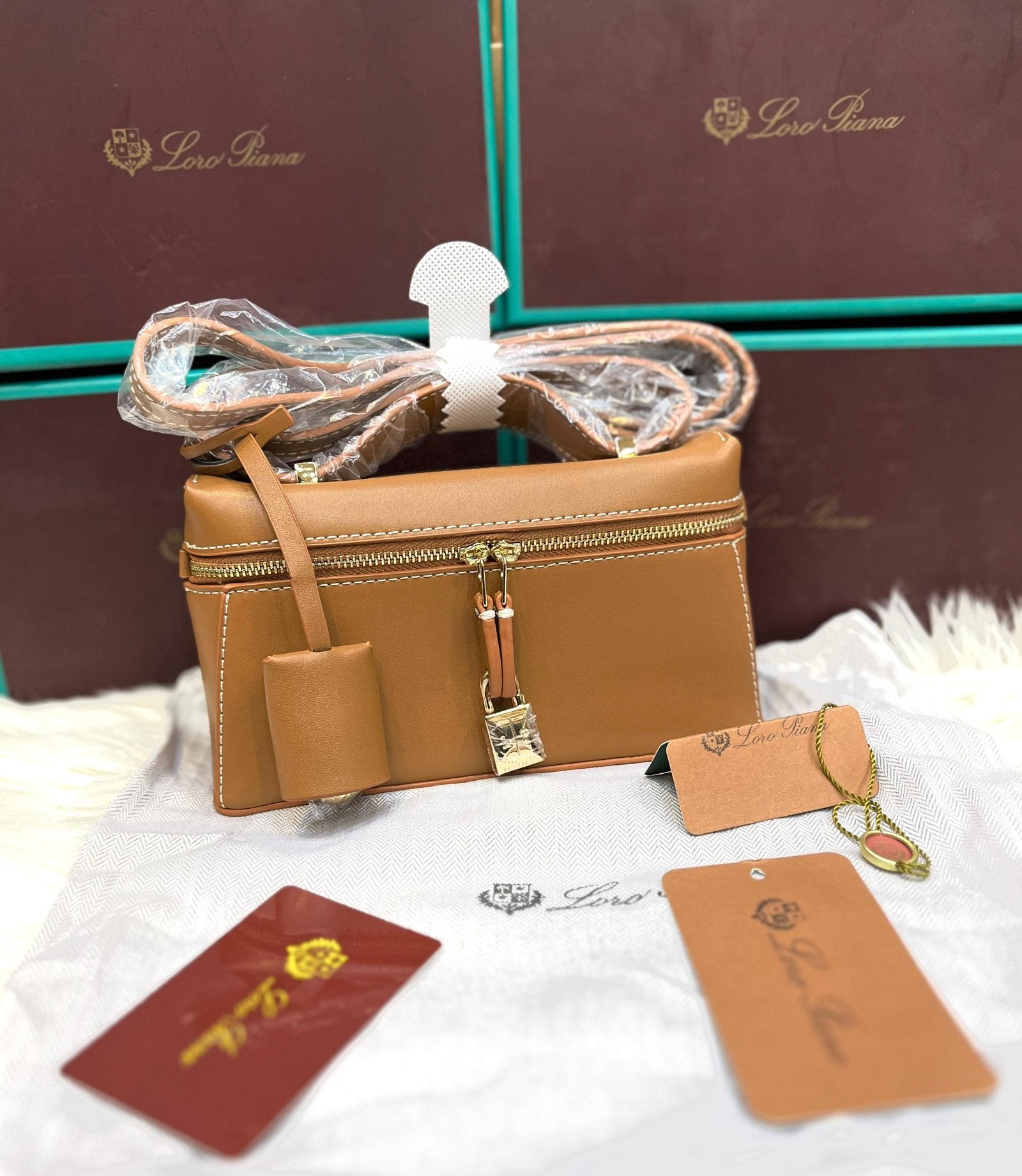Loro Piana Style Zip Leather Mini Travel Bag