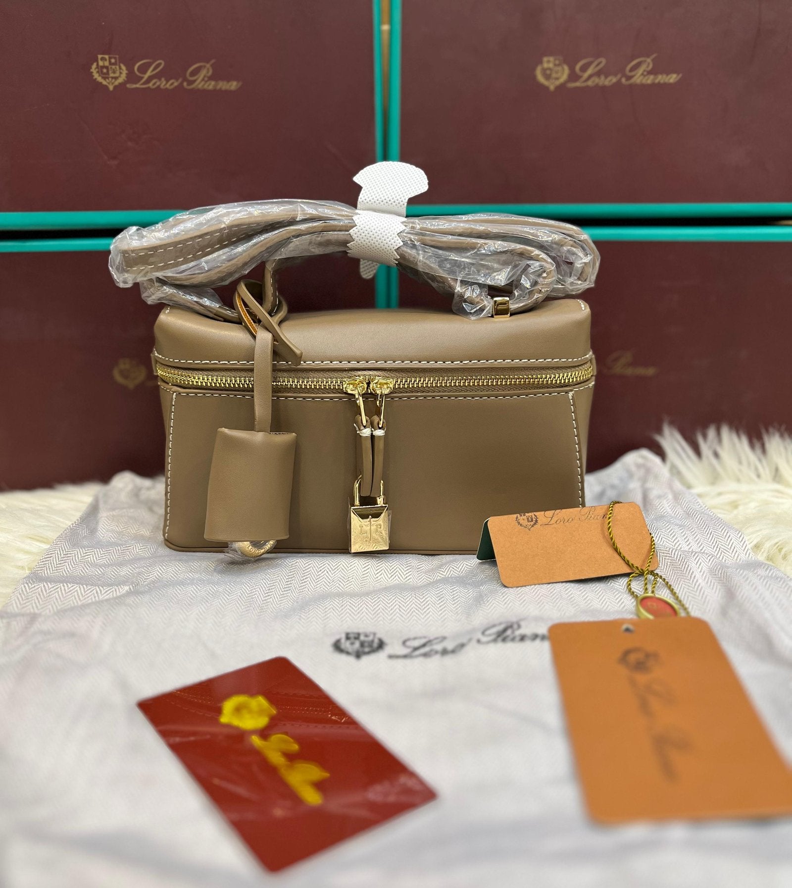 Loro Piana Style Zip Leather Mini Travel Bag