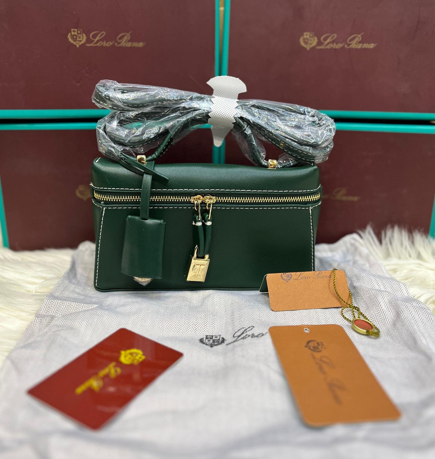 Loro Piana Style Zip Leather Mini Travel Bag