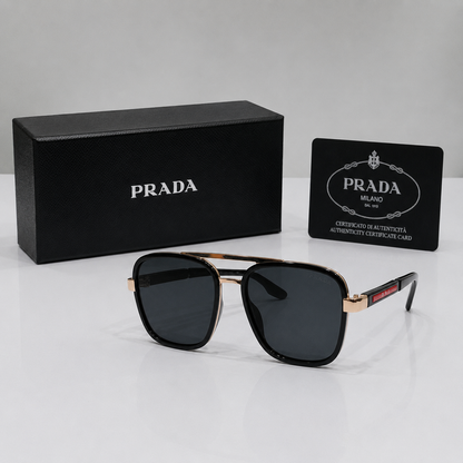 Prada Linea Rossa Square Aviator Sunglasses – Black & Gold Edition