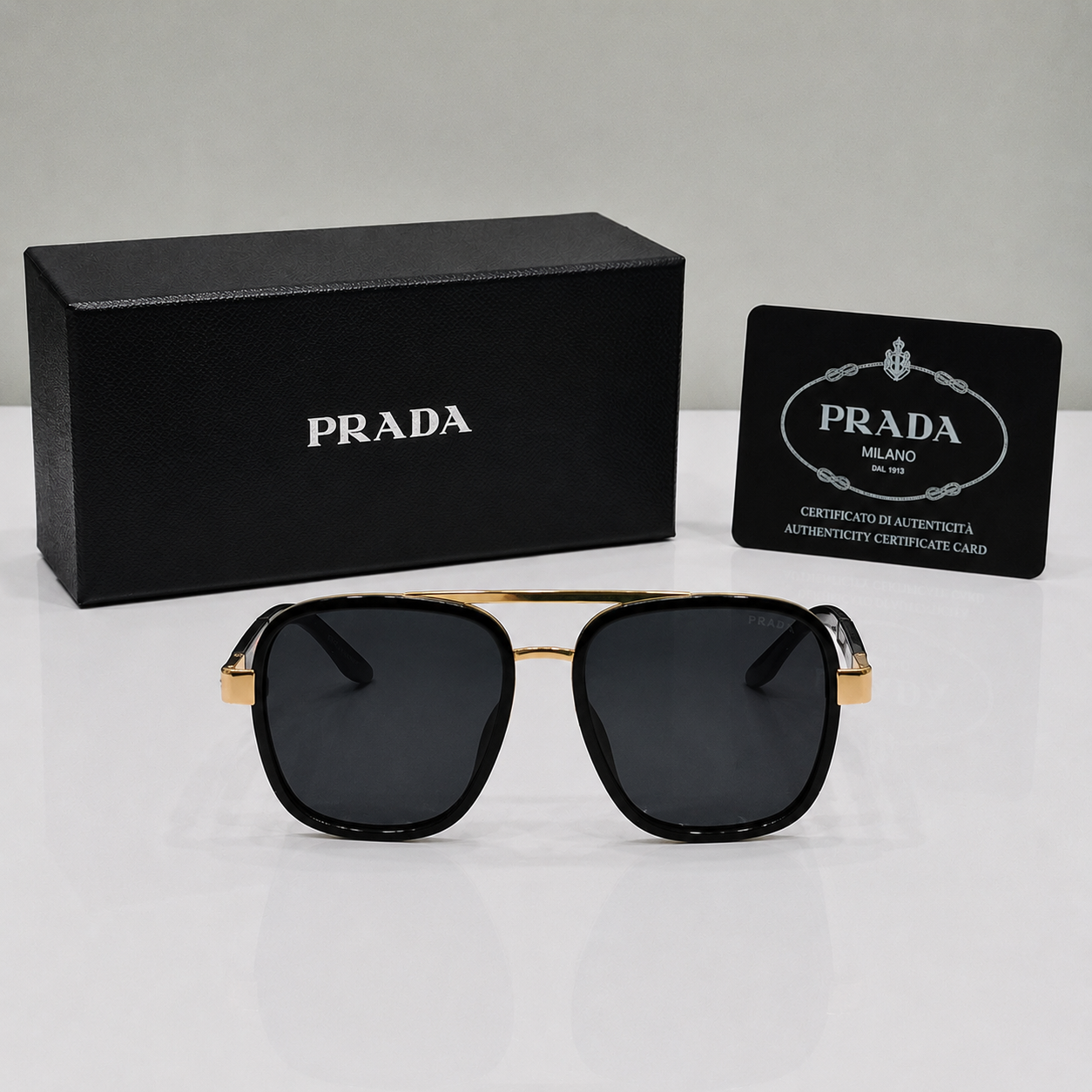 Prada Linea Rossa Square Aviator Sunglasses – Black & Gold Edition