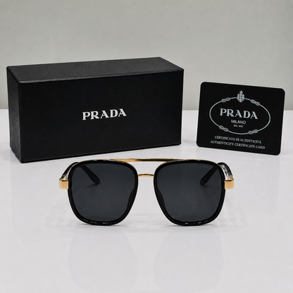 Prada Linea Rossa Square Aviator Sunglasses – Black & Gold Edition