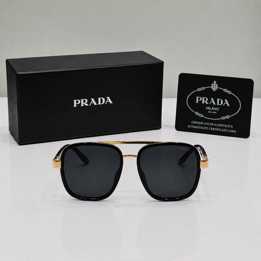 Prada Linea Rossa Square Aviator Sunglasses – Black & Gold Edition