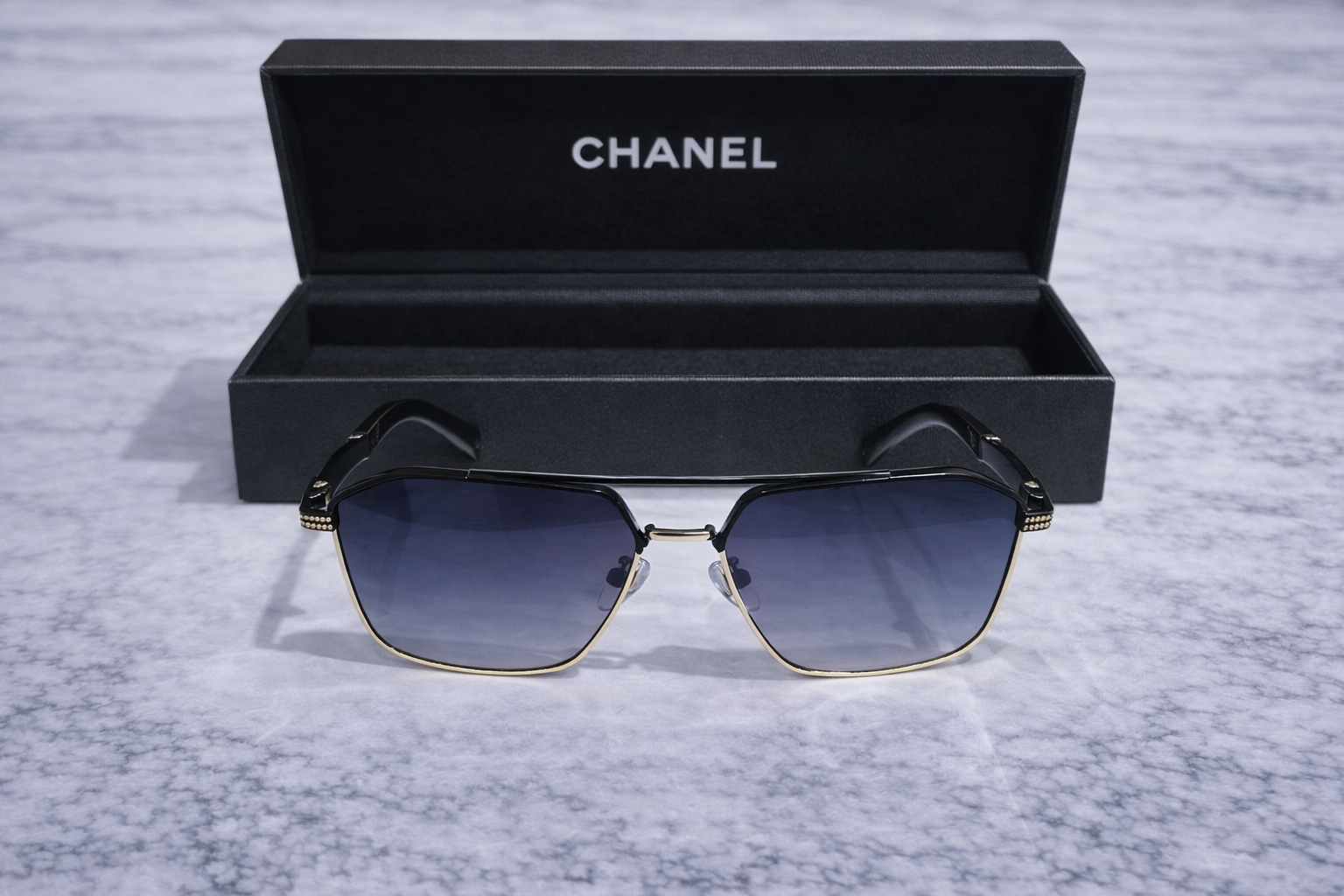 Chanel Éclat Rectangular Metal Sunglasses