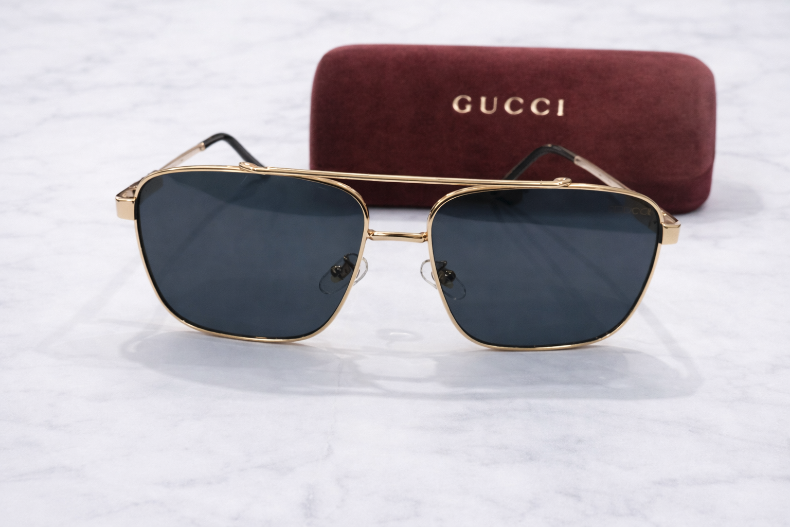 Gucci Rectangular Metal Aviator Sunglasses – Gold Frame