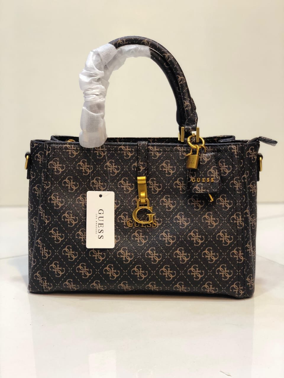 GUESS Monogram Structured Top-Handle Satchel