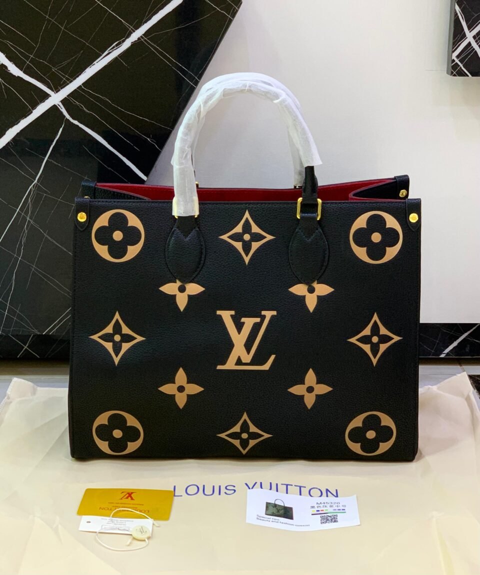 Louis Vuitton Onthego Giant Monogram Tote Bag - Black With Gold