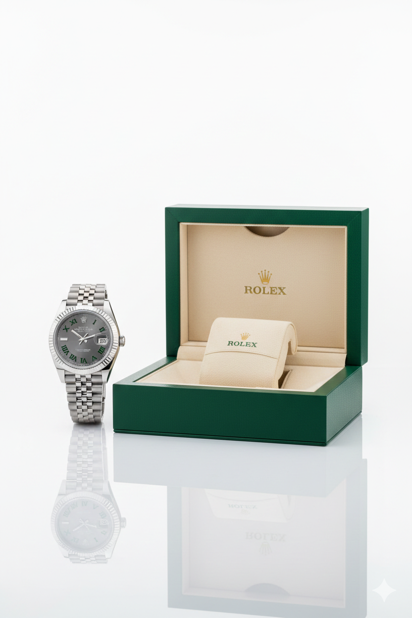 Rolex Datejust – Oystersteel with Grey Dial & Green Roman Numerals