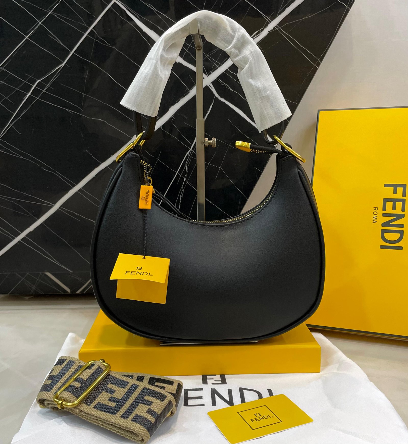 Fendi Monogram Hobo Shoulder Bag Black 1
