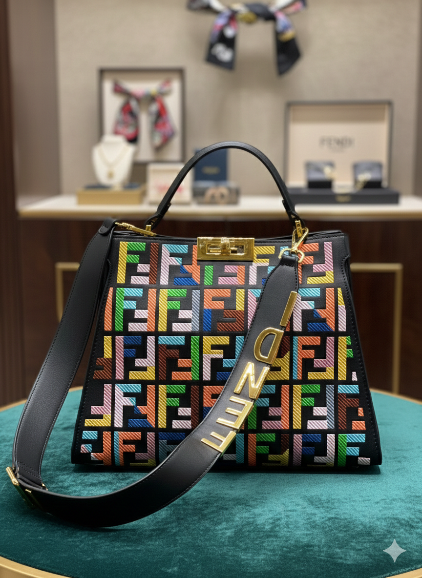 Fendi Peekaboo Multicolor FF Top Handle Bag