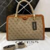 GUESS Monogram Satchel Bag Beige 1
