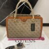 GUESS Monogram Satchel Bag Beige 4