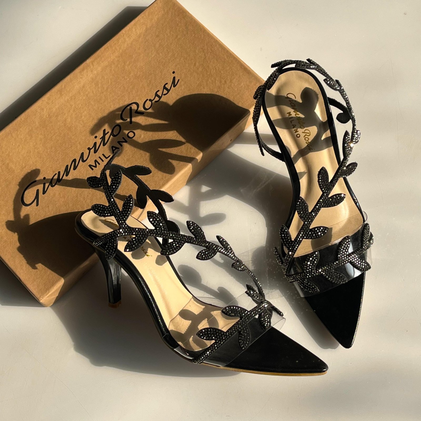 Gianvito Rossi Leaf Crystal Strap Heels