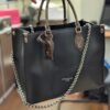 Louis Vuitton OnTheGo MM (Black Leather with Monogram Trim & Chain Strap)