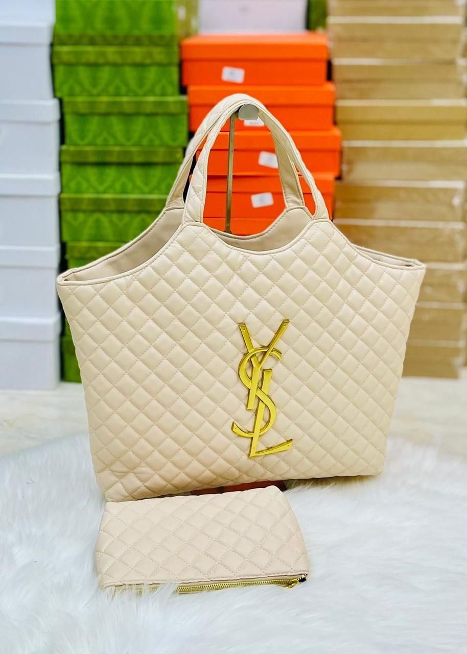 YSL Quilted Monogram Tote Bag with Matching Pouch